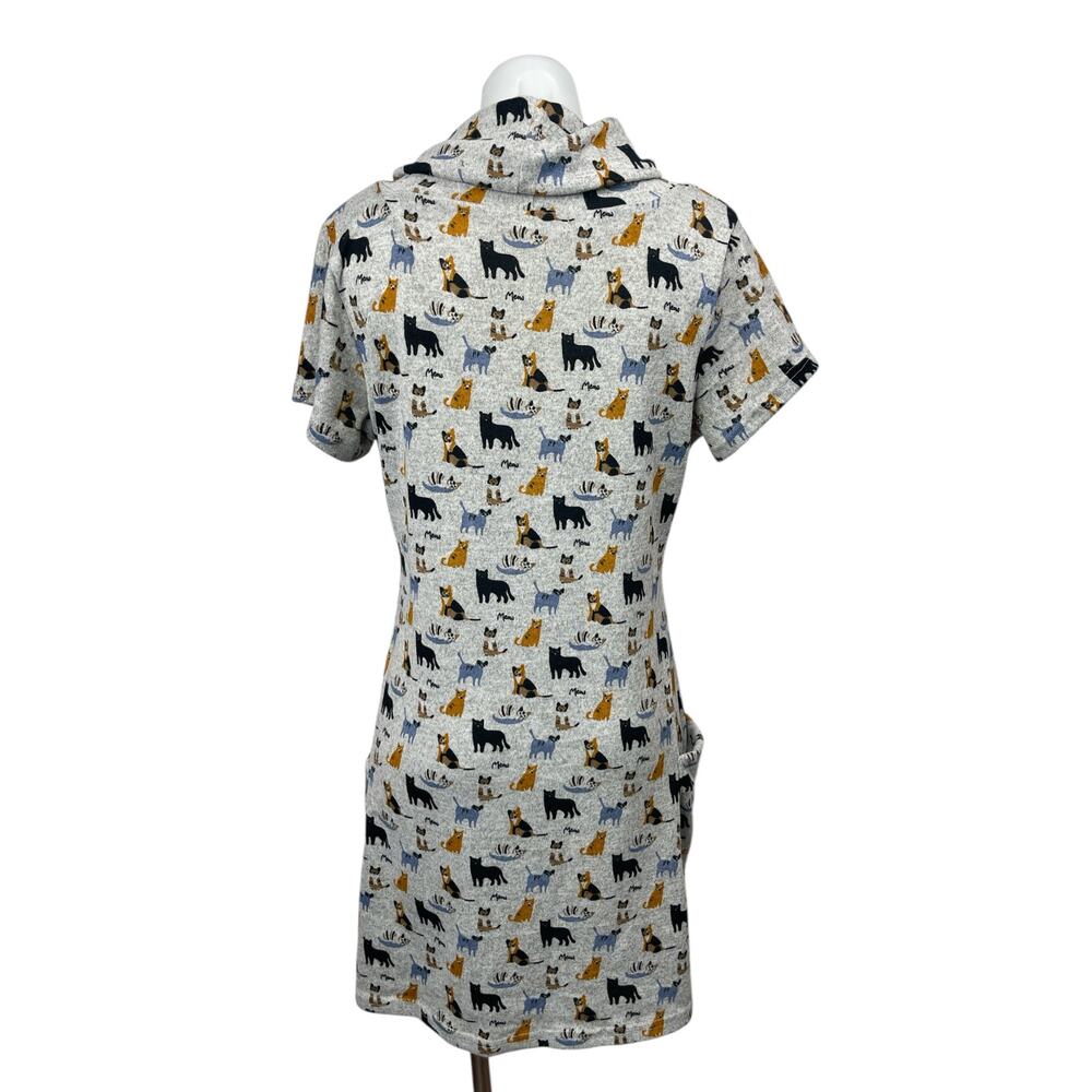 L.A. Soul Gray Animal Print Short Sleeve Cowl Neck Mini Tunic Shift Dress Sz XL - Picture 2 of 4